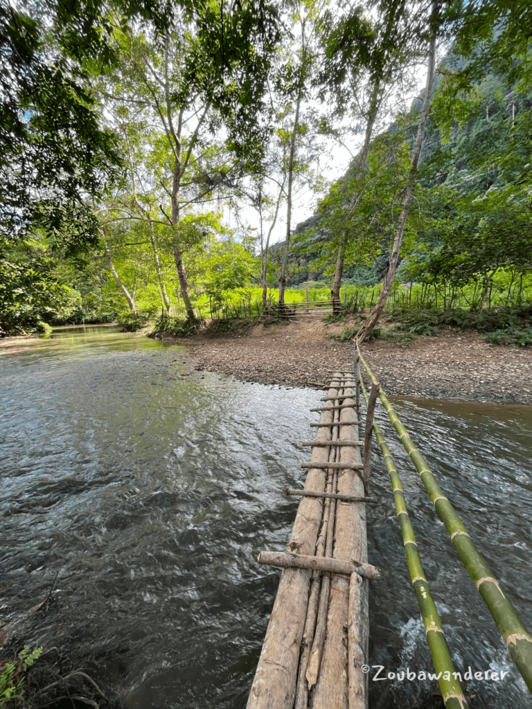 Bamboo bridge leading to Phar Kew Lom viewpoint trailhead