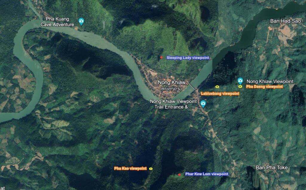 ©Google; Location of viewpoints in Nong Khiaw
